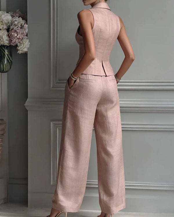 Curvvvy® Tailored Waistcoat and Pleated Wide Leg Pants Set Structured Two-Piece Elegant Work Outfit