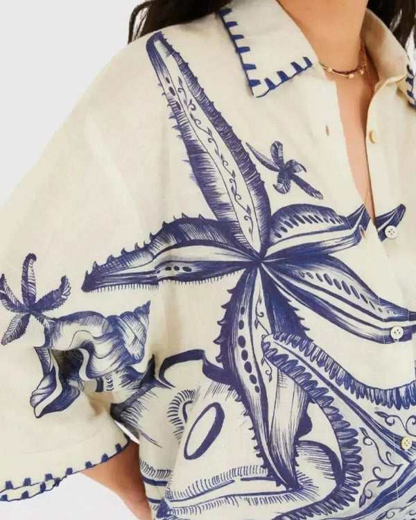 Curvvvy® Seashell Print Shirt & Shorts Set