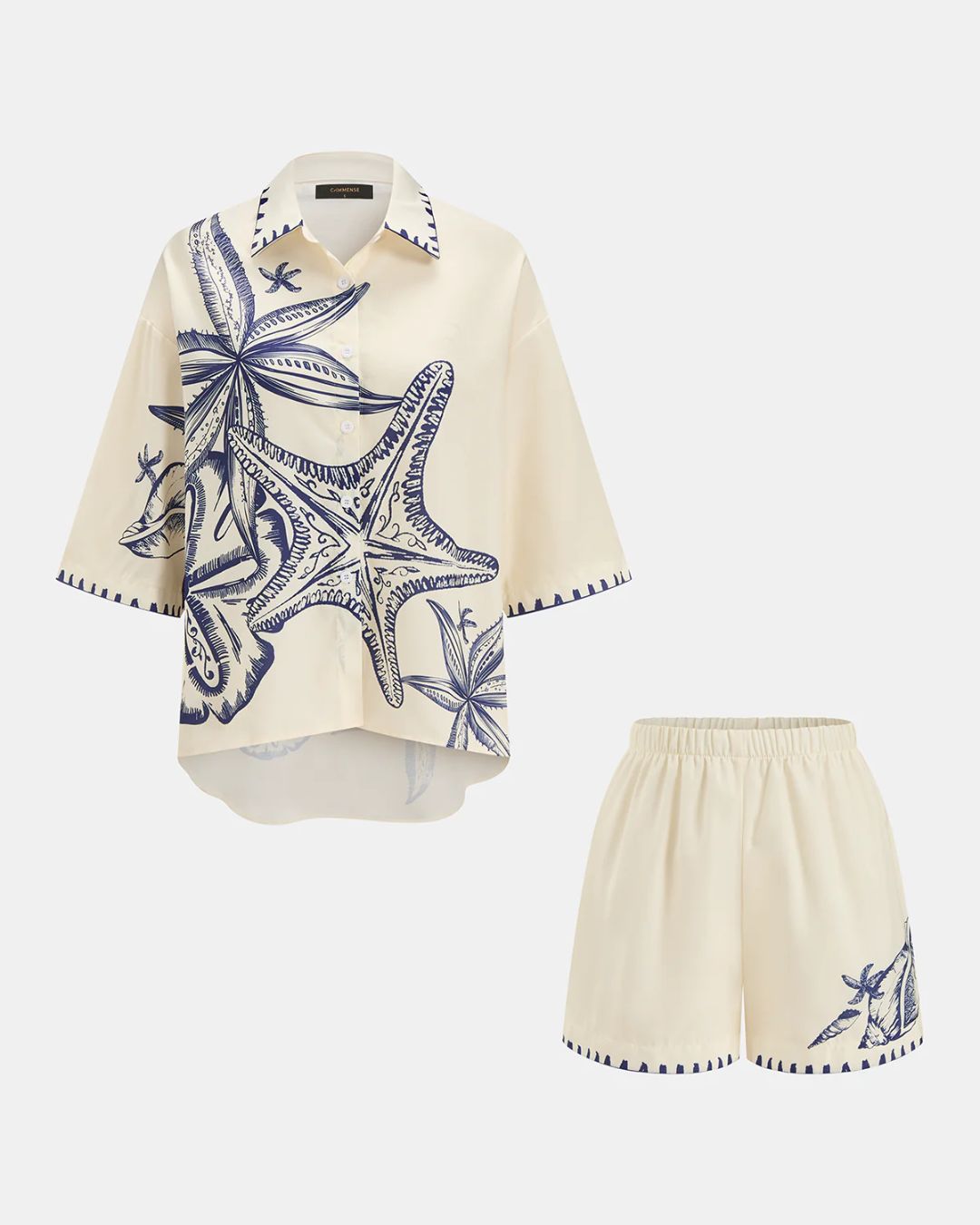Curvvvy® Seashell Print Shirt & Shorts Set