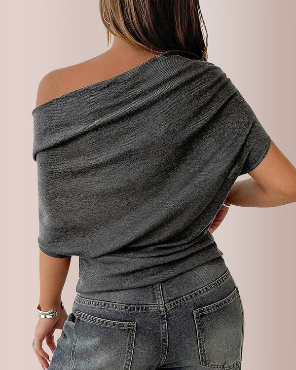 Curvvvy® Slouchy One-Shoulder Ruched Batwing T-Shirt