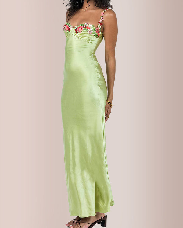 Curvvvy® Floral Embroidered Satin Slip Maxi Dress