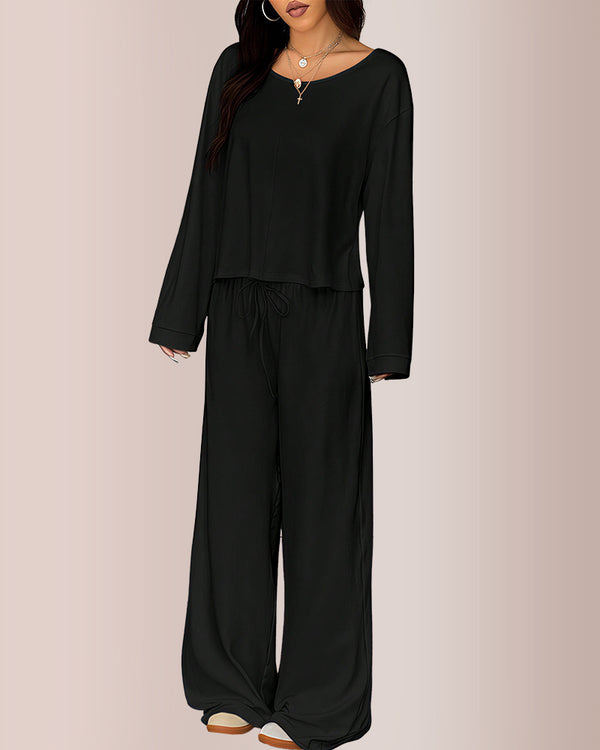 Curvvvy® Slouchy Off-Shoulder Crop Top & Wide Leg Lounge Set