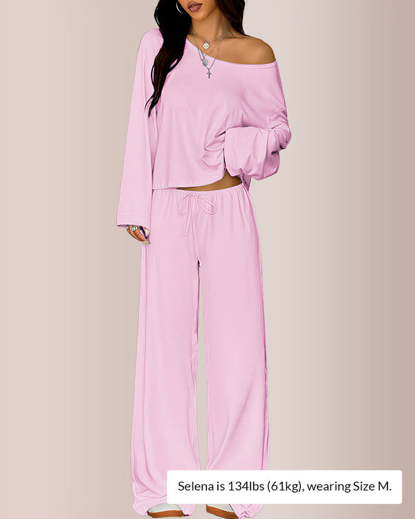 Curvvvy® Slouchy Off-Shoulder Crop Top & Wide Leg Lounge Set