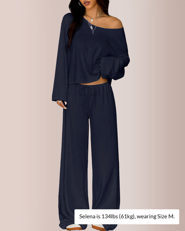 Curvvvy® Slouchy Off-Shoulder Crop Top & Wide Leg Lounge Set