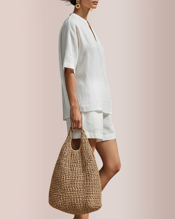 Curvvvy® Linen Blend V-Neck Top & Shorts 2-Piece Set