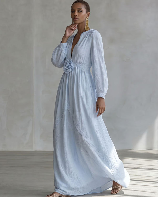 Curvvvy® Deep V-neck Three-dimensional Floral Maxi Dress