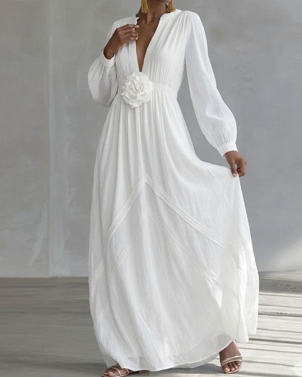 Curvvvy® Deep V-neck Three-dimensional Floral Maxi Dress