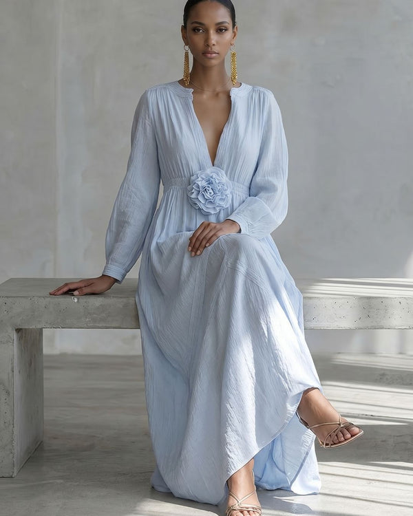 Curvvvy® Deep V-neck Three-dimensional Floral Maxi Dress