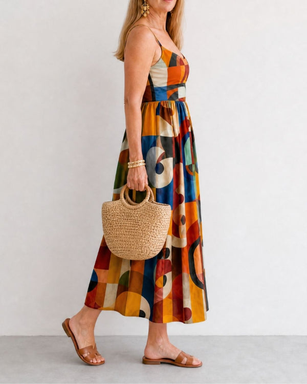Curvvvy™ Geometric Print Midi Dress