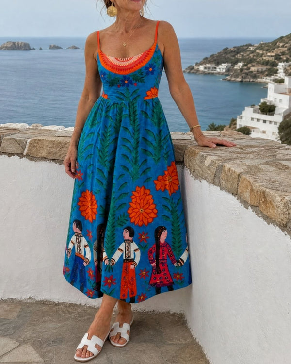 Curvvvy™ Folk Print Sleeveless Midi Dress