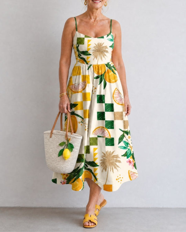 Curvvvy™ Citrus Print Sleeveless Midi Dress