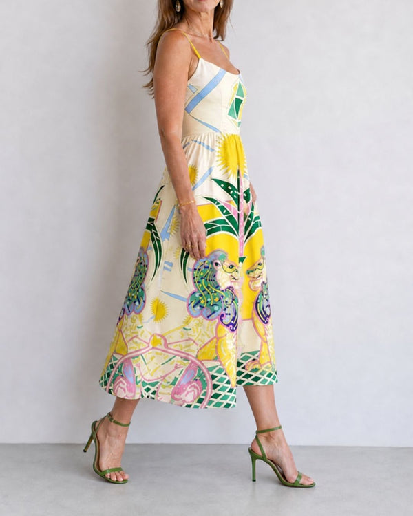 Curvvvy™ Geometric Lion Print Midi Dress