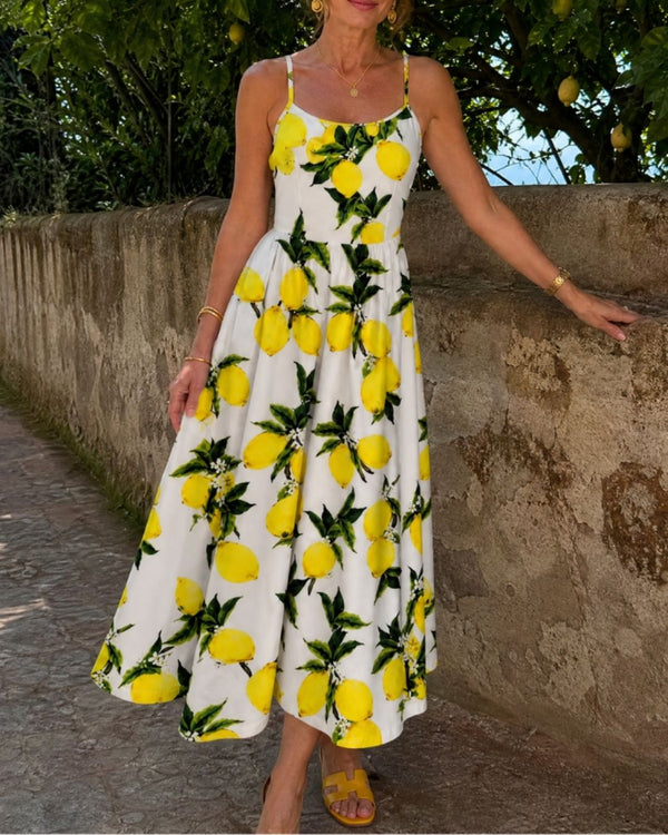 Curvvvy™ Lemon Print Sleeveless Midi Dress