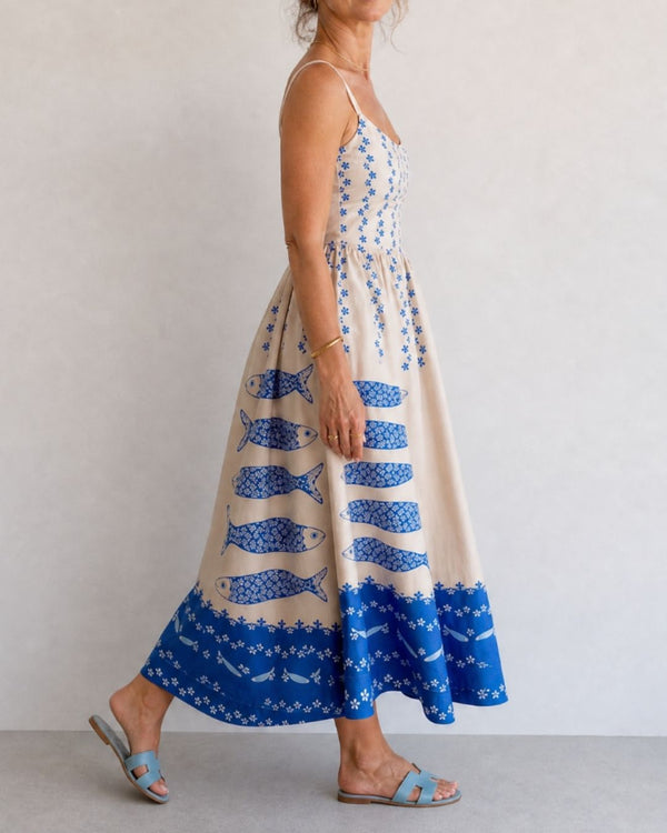 Curvvvy™ Fish Print Sleeveless Midi Dress