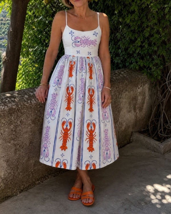 Curvvvy™ Lobster Print Sleeveless Midi Dress