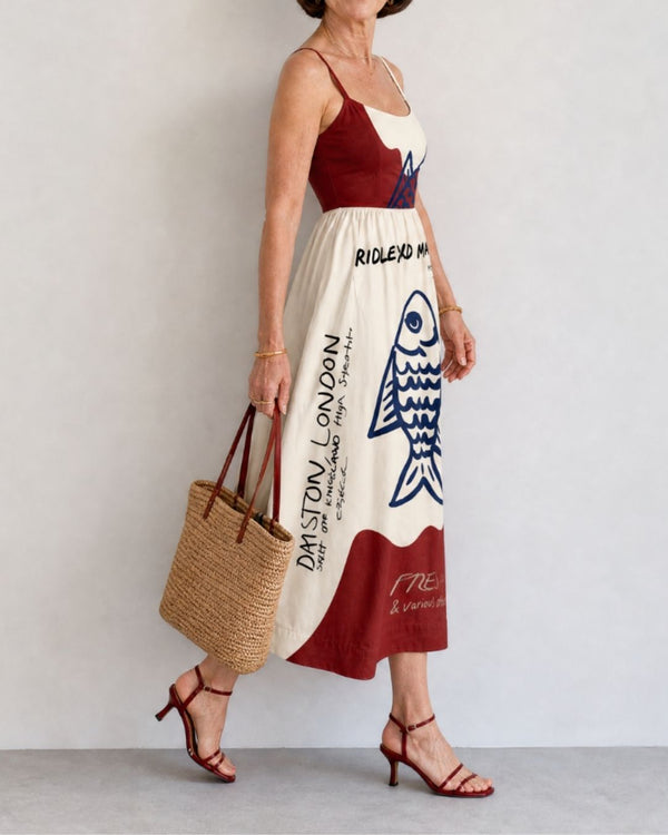 Curvvvy™ Fish Graphic Sleeveless Midi Dress