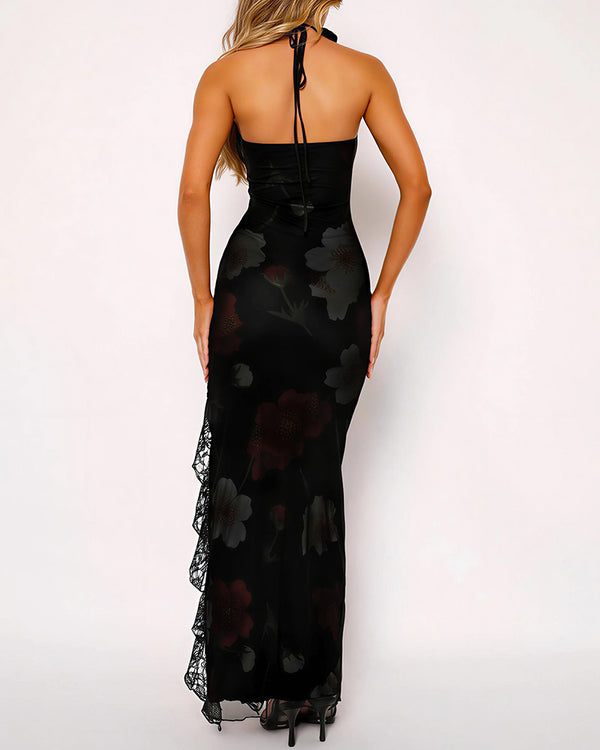 Curvvvy® Floral Mesh Strapless Maxi Dress With High Slit