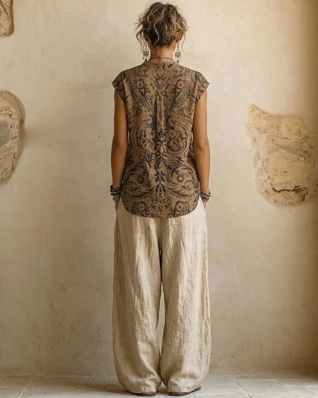 Curvvvy® Boho Three-Piece Outfit Printed Top Wide Leg Pants