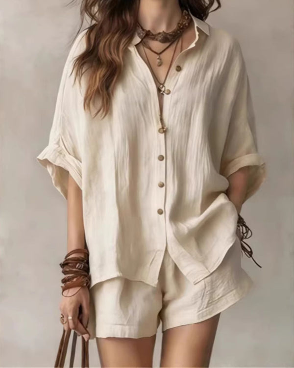 Curvvvy® Button-Up Shirt and Wide Leg Shorts Vacation Outfit