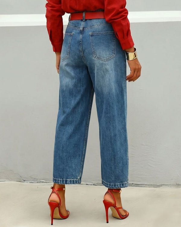 Curvvvy® Floral Loose-fitting Casual Pockets Wide-leg Jeans