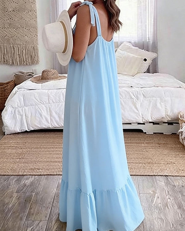 Curvvvy® Sleeveless Tie Strap Flowy Maxi Dress