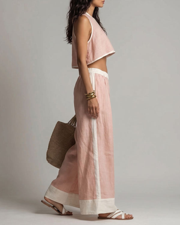 Curvvvy® Boho Plunging V-Neck Crop Top and Wide Leg Pants Set