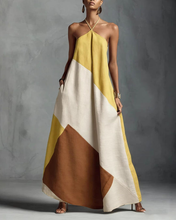 Curvvvy™ Boho Patchwork Halter Maxi Dress