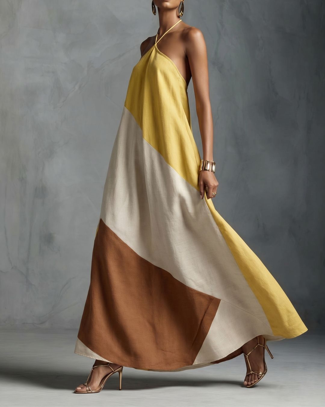 Curvvvy™ Boho Patchwork Halter Maxi Dress