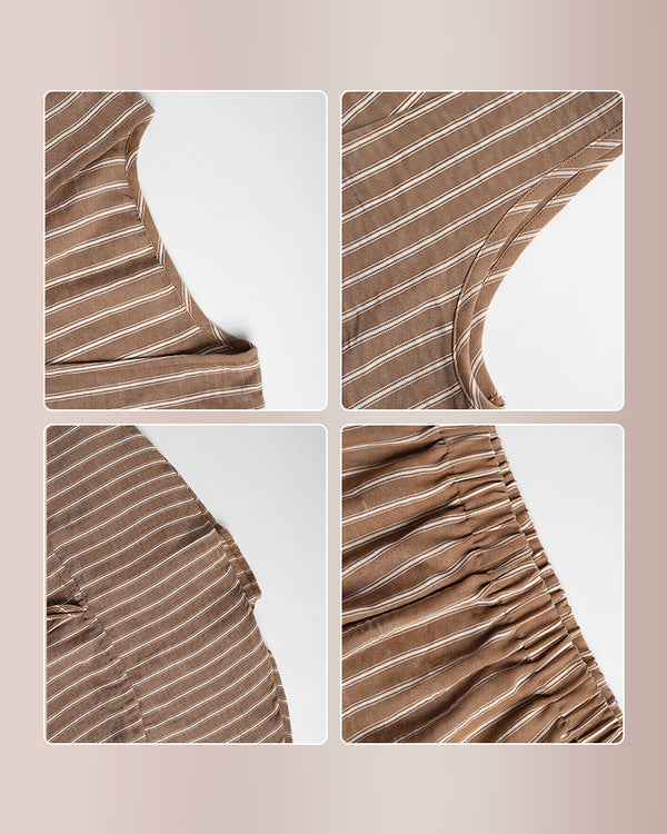 Curvvvy™ Striped V-Neck Peplum & Wide Leg Pants Two-Piece Set