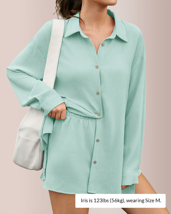 Curvvvy™ Oversized Gauze Button-Down Shirt & Attachable Shorts Set