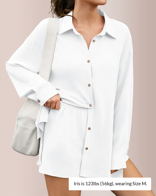Curvvvy™ Oversized Gauze Button-Down Shirt & Attachable Shorts Set
