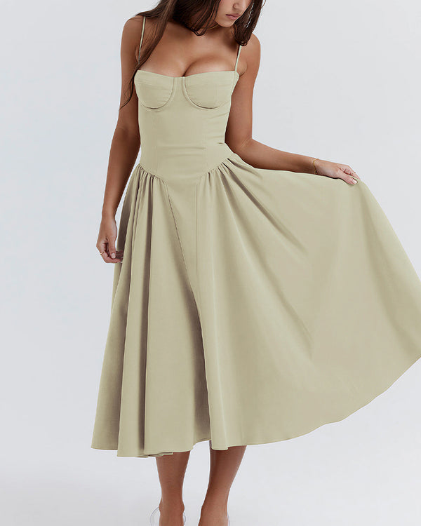 Curvvvy™ French Vintage Corset Midi Dress With Pockets