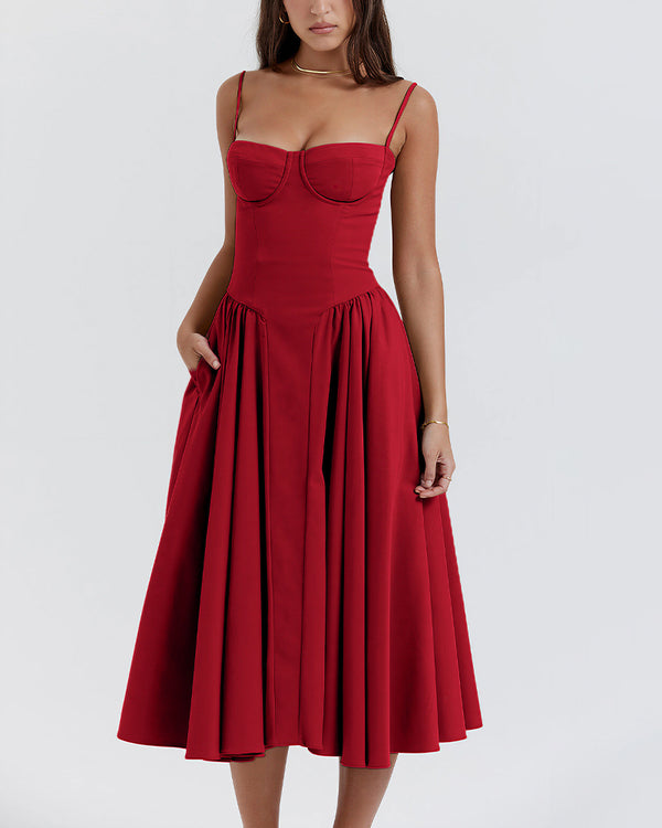 Curvvvy™ French Vintage Corset Midi Dress With Pockets