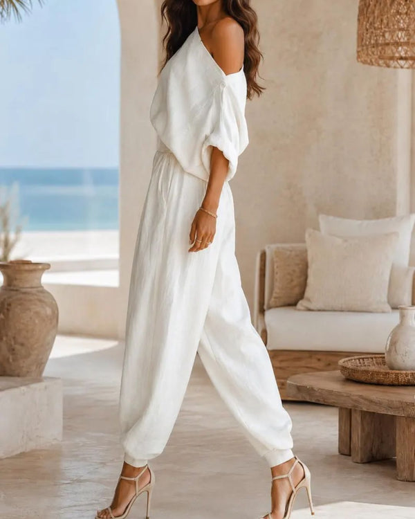 Curvvvy™ Off-White Off-Shoulder Two-Piece Set