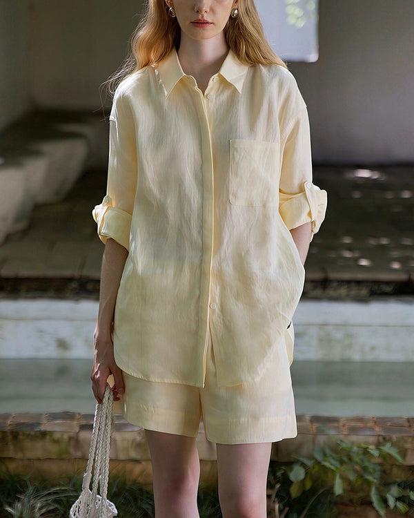Curvvvy™ Breezy Linen Oversized Shirt & Shorts Matching Set