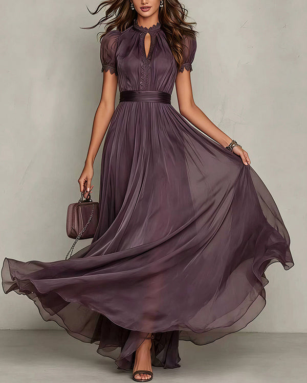 Curvvvy™ Romantic Lace-Trimmed Double Mesh Maxi Dress
