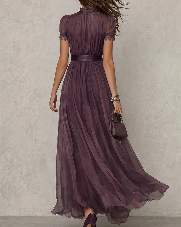 Curvvvy™ Romantic Lace-Trimmed Double Mesh Maxi Dress
