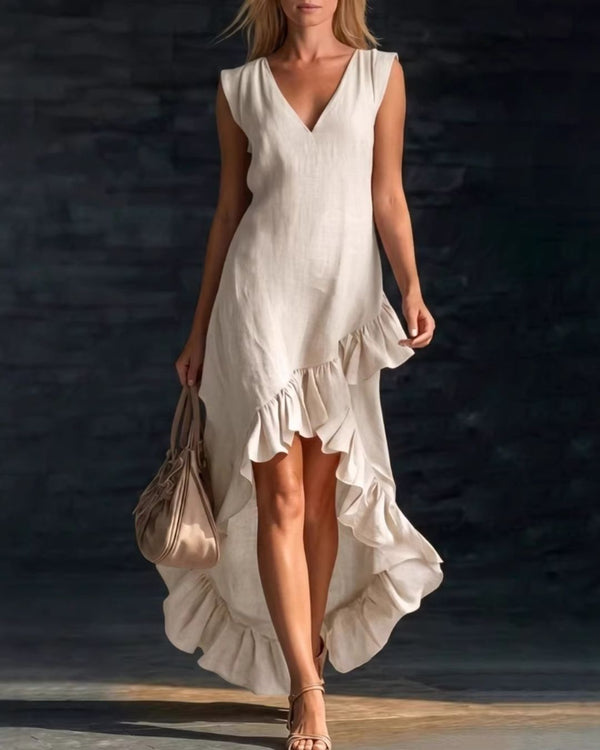 Curvvvy™ Ruffle Hem Elegant Sleeveless V-neck Dress