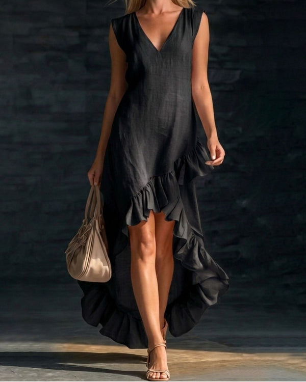 Curvvvy™ Ruffle Hem Elegant Sleeveless V-neck Dress