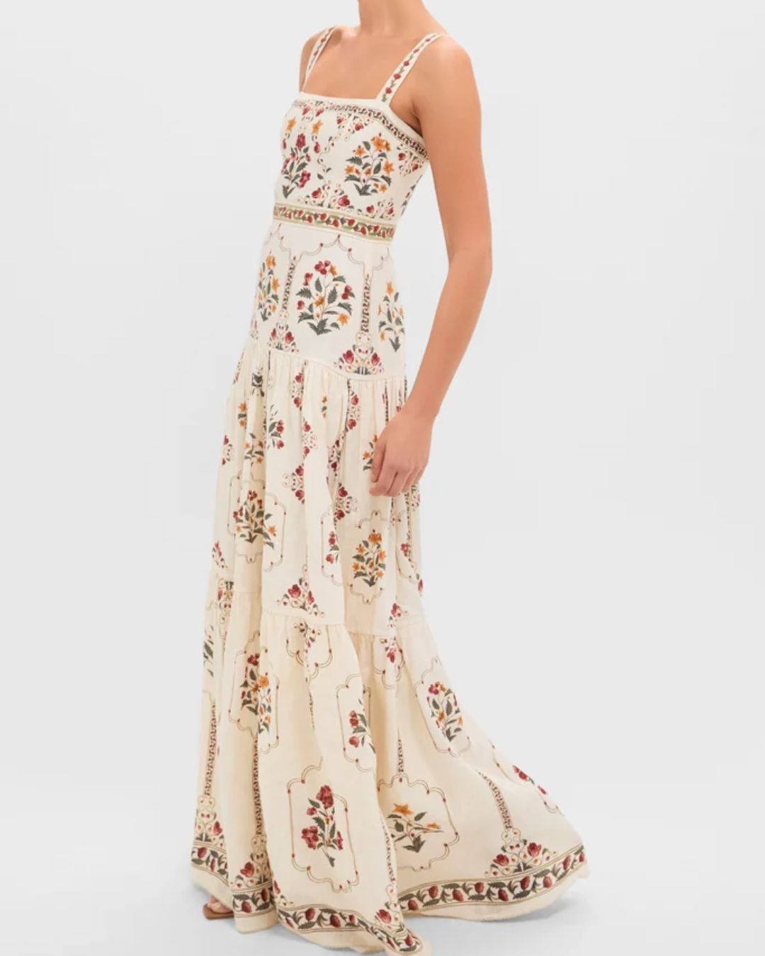Curvvvy™ Manor Tiered Floral-Print Linen Maxi Dress