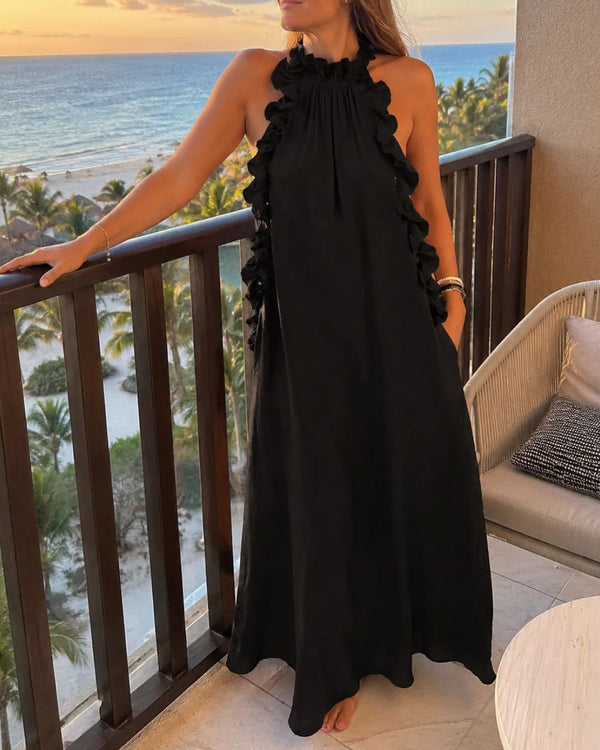 Curvvvy™ Breezy Halter Neck Ruffle Maxi Dress