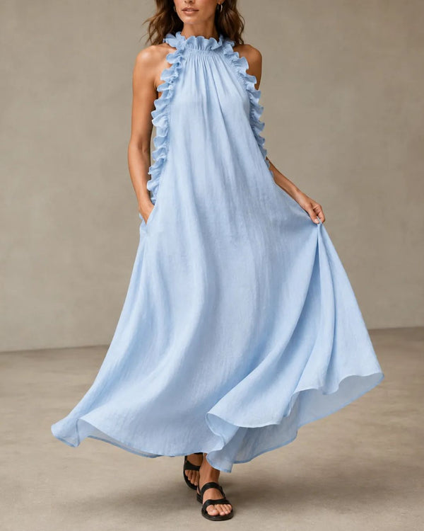 Curvvvy™ Breezy Halter Neck Ruffle Maxi Dress