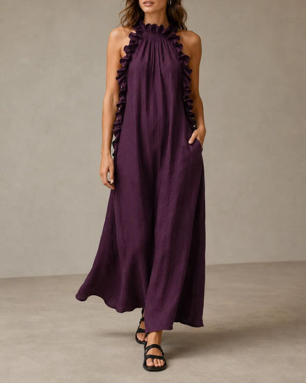 Curvvvy™ Breezy Halter Neck Ruffle Maxi Dress