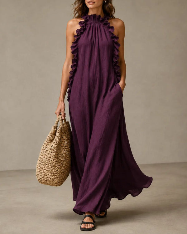 Curvvvy™ Breezy Halter Neck Ruffle Maxi Dress
