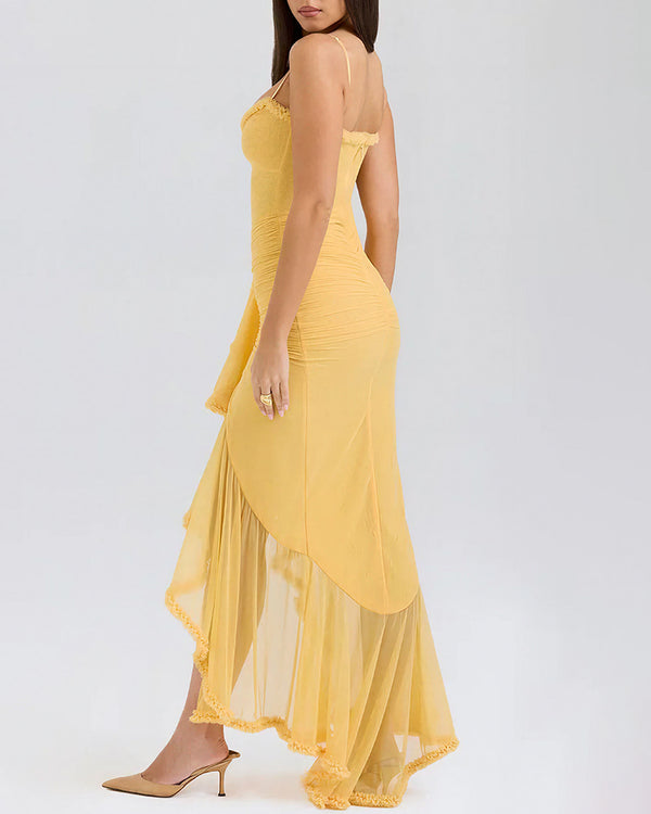Curvvvy™ Cascading Ruffle Slit Maxi Dress