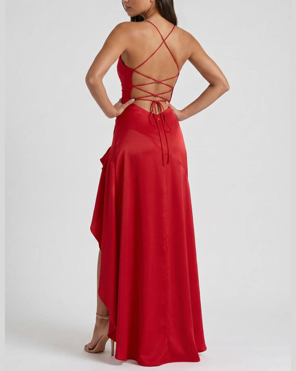 Curvvvy™ Passion Rose Lace-Up Backless Maxi Dress