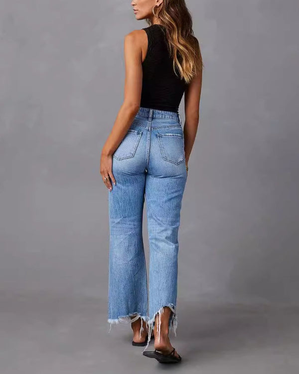 Curvvvy™ Distressed Mid-Rise Flared Jeans