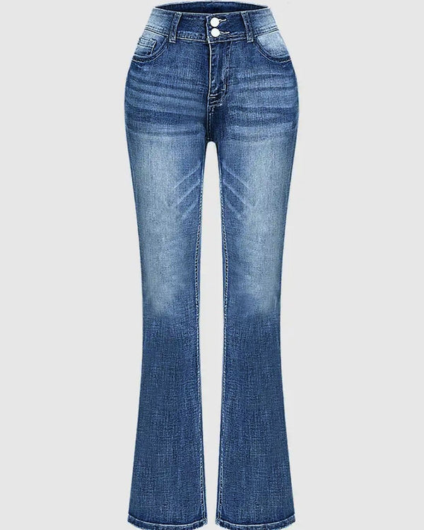 Curvvvy™ Embroidered Mid-Rise Flared Jeans