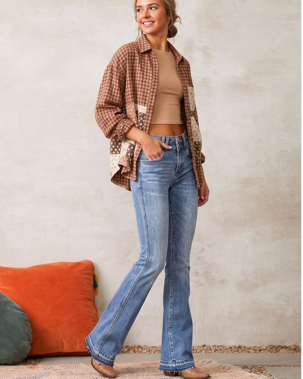 Curvvvy™ Wash Dual Button Mid Waist Bootcut Jeans