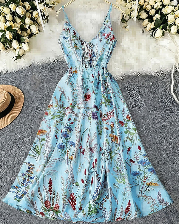 Curvvvy™ Botanical Breeze V-Neck Floral Slip Dress